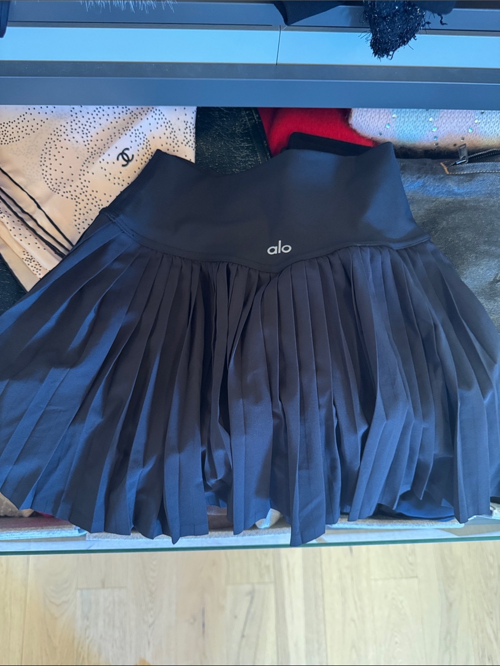 ALO Yoga Black Pleated Skater Skirt